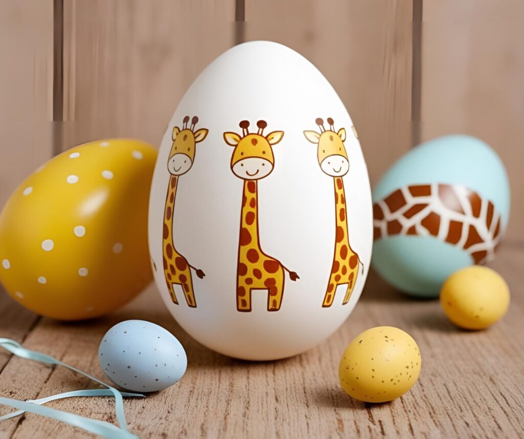 Pisanka ozdobiona żyrafami, wygenerowana przez AI